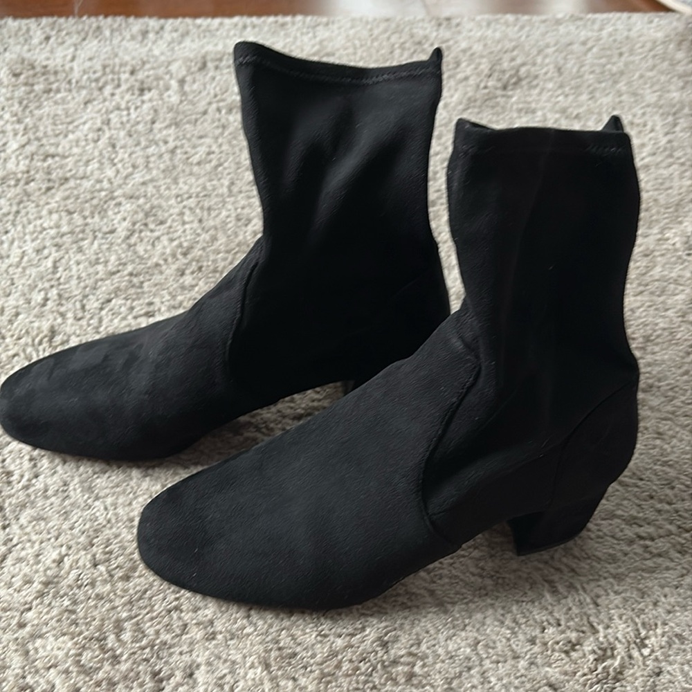 Black Suede Sock boots- block heel - Sz 8.5 GAP brand